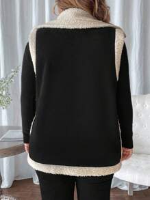 SHEIN LUNE Plus Size Dames Colorblock Zakken Opstaande Kraag Mouwloos Los Jack, Winter