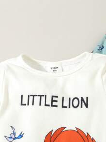 Conjunto de pijama com 2 peças de blusa de manga comprida e calça comprida estampada de leão para menino