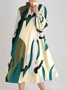 EMERY ROSE Random Cut-Out V-Neck Casual Long Sleeve Dress Fall Cloth For Women - Apricot - View 1