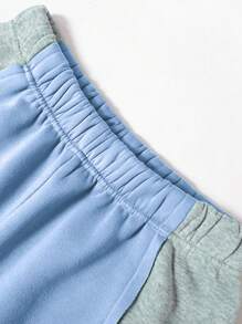SHEIN 女士纯色拼接休闲松紧腰运动裤 - 霧霾藍 - 查看 6