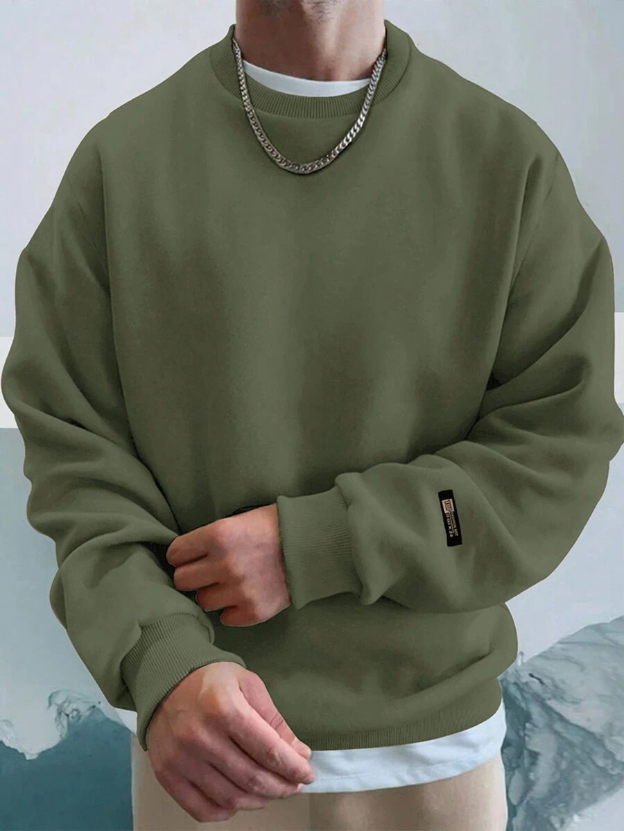 EURMUSE Men Solid Drop Shoulder Sweatshirt Without Tee - Dark Green - View 1