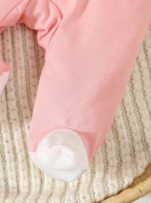 SHEIN Bộ đồ ngủ thường ngày tối giản 2 món cho bé gái gồm quần dài và chân - Hồng - Xem 7