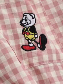 DAZY 2pcs Plaid Embroidery Pattern Long Sleeve & Long Pants Pajama Set - Baby Pink - View 7