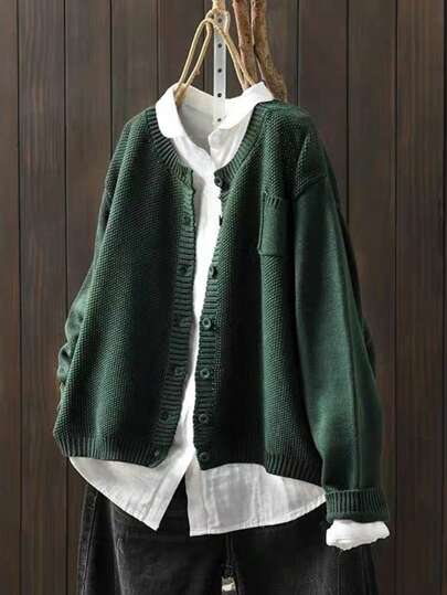 EMERY ROSE 大码女式纯色简约长袖开衫，冬季