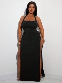 SHEIN SXY Plus Size Wizytowa sukienka z wysokim rozcięciem i odkrytymi plecami na przyjęcie z okazji ukończenia szkoły