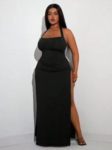 SHEIN SXY Plus Size Wizytowa sukienka z wysokim rozcięciem i odkrytymi plecami na przyjęcie z okazji ukończenia szkoły