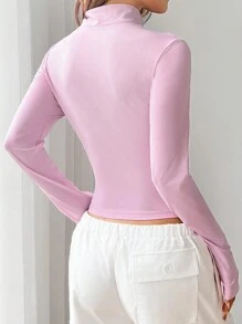 SHEIN EZwear 女士夏季休闲纯色立领短款防晒夹克 - 粉色 - 查看 2