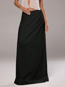 Aloruh Women's Solid Color Minimalist Casual Skirt - Black - View 4