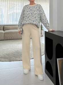 EURMUSE Blue Flower Jacquard Pattern Pullover And Pant 2 Pcs Set - Multicolor - View 5