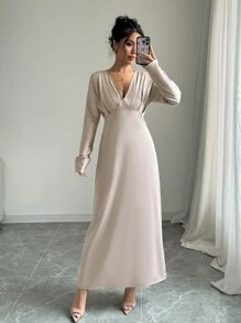Elenzga Vestido de manga tipo murciélago de unicolor elegante para mujer en primavera y otoño
