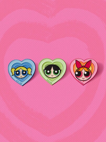 The Powerpuff Girls | ROMWE 3pcs Customized Cute Cartoon Figure Blossom, Bubbles, Buttercup Print Heart Shaped Badge Set For Clothing And Bag Accessories, Unisex, Valentines,Mom,Mother,Mother's Day,Gift