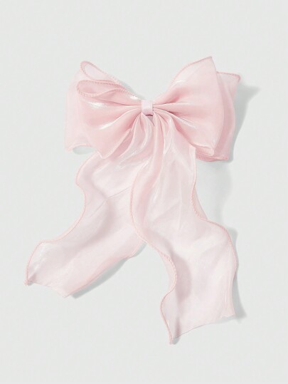 Kawaii 1 pezzo Fermaglio per capelli a molletta stile coreano con fiocco in chiffon rosa, accessorio elegante di moda per donna, regalo di San Valentino, mollette per capelli