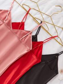 3 piezas Camisón con encaje y bloque de color con camisa para mujer