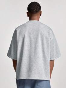 Manfinity VCAY 男士宽松英文文字印花圆领短袖T恤，夏季 - 灰色 - 查看 3