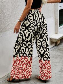 Breezaya Random Printed Women High Waist Loose Wide Leg Vacation Pants - Multicolor - View 2