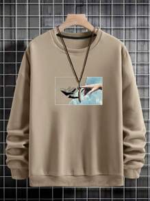 RueChic Men's Round Neck Sweatshirt With Hand Print Outline Design - Camel - View 3