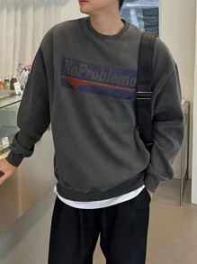 DAZY Men's Autumn Letter Print Pullover Sweatshirt , Crewneck - Grey - View 6