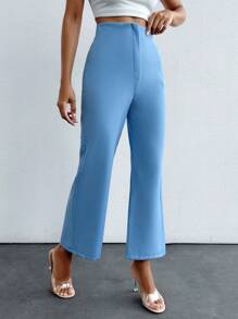 SHEIN PETITE Petite High Waisted Flared Pants - Blue - View 5