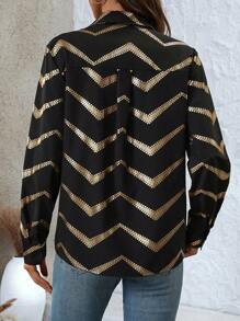 EMERY ROSE Ladies' Colorblock Minimalist Casual Button Down Long Sleeve Shirt - Multicolor - View 2