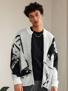 Manfinity EMRG Chaqueta tipo cardigan casual de uso diario con cremallera para hombres