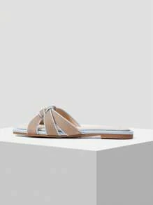 MOTF PREMIUM 女士舒适方头编织平底凉鞋万圣节圣诞节秋季情人节 - 淺藍色 - 查看 2