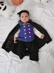 SHEIN 3 piezas/set Disfraz retro de vampiro de Halloween para bebé niño, traje para fiesta, otoño/invierno - Multicolor - Ver 6