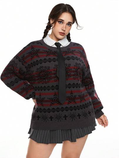 Loose Fit Crew Neck Plus Size Casual Knit Sweater