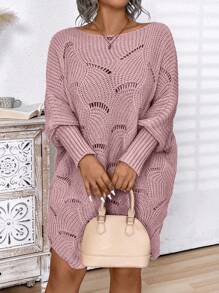Plus Size Women's Solid Color Simple Daily Hollow-Out Long Sleeve Sweater