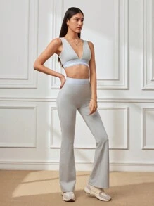 SHEIN Sports Women's Solid Color Minimalist Casual Sleeveless Tank Top And Pants Sports Suit - Grey - View 4
