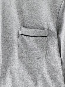 2pcs/Set Teen Boy Simple Solid Gray Relaxed Fit Long Sleeve Top And Pants Pajama Set - Grey - View 4