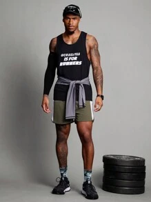 Gym Rark 男友风男士运动套装，无袖字母印花上衣搭配宽松撞色短裤，适合学校、健身房和运动穿着。 - 彩色 - 查看 8