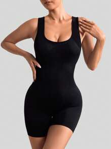 SHEIN Sports Seamless Backless Sleeveless Solid Color Sports Romper - Black - View 6