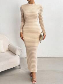 Chiquease Women Textured Knit Bodycon Mini Dress Fall Cloth For Women - Apricot - View 5