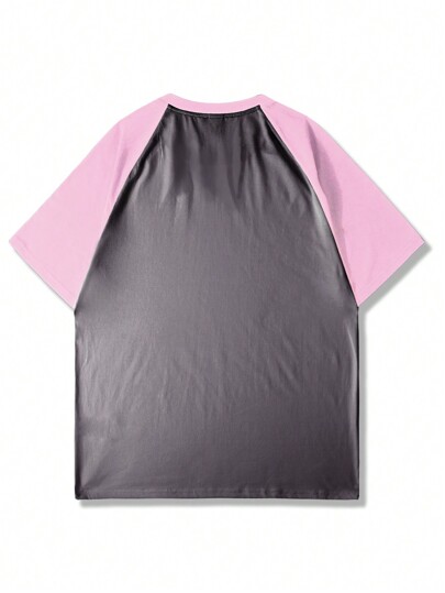 Street Life Camiseta de manga corta con estampado de pentagrama de color contrastante para hombres