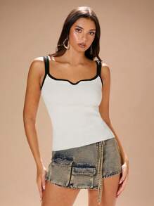Allurite Fitted Knit Sweater With Contrast Trim Collar For Women