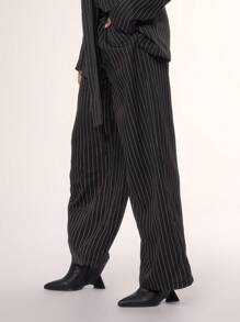 MUSERA Business Pinstripe High Waisted Tailored Trousers Elegant Business Casual Summer Spring Vacation Graduation Prom Wedding Guest Birthday Vacation - Black - View 4