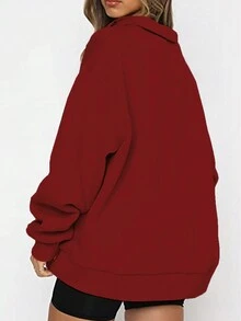 Plus Size Casual Zipper Long Sleeve Sweatshirt, For Everyday Wear - Red - View 2