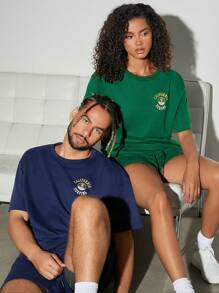Hauture California Graphic Tee & Shorts Set For Summer - Green - View 2