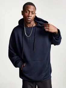 Manfinity VCAY Men's Loose Fit English Text Graphic Print Long Sleeve Hoodie, For Fall Winter - Black - View 5