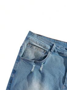 Chillumni Plus Size Men's Light Blue Distressed Ripped Street Wear Skinny Jeans - Light Wash - View 4