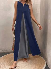 SHEIN LUNE 女士 V 领拼接拼色无袖夏季连衣裙 - 彩色 - 查看 5