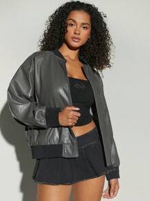 Hauture Chaqueta bomber con cremallera de poliuretano - Gris - Ver 7