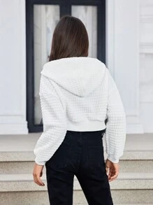 Tween Girls' Loose Casual Hooded Pullover Textured Knit Cropped Oversized Long Sleeve Sweatshirt - White - View 2