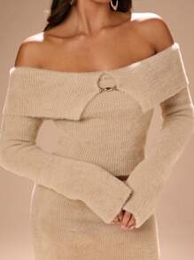 Glamine Women's Casual Solid Off Shoulder Cropped Sweater And Mini Skirt 2-Piece Set, Spring/Fall - Apricot - View 3