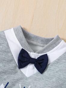 Souflis Souflis 男婴仿针织菱形图案撞色滚边西装，绅士学院风连体裤，适合秋季穿着