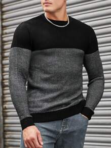 EURMUSE Men Two Tone Sweater - Dark Grey - View 1