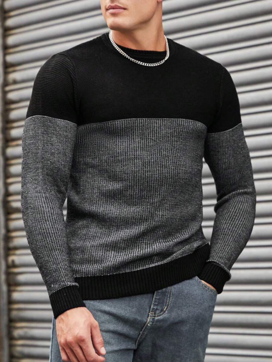 EURMUSE Men Two Tone Sweater - Dark Grey - View 1