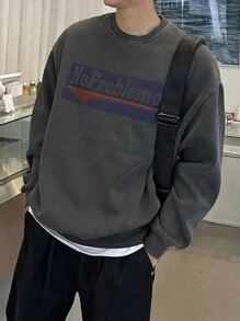 DAZY Men's Autumn Letter Print Pullover Sweatshirt , Crewneck - Grey - View 4