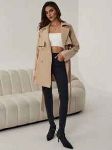 Firerie Women Khaki Long Sleeve Trench Coat - Khaki - View 5