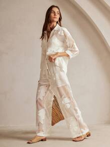 Anewsta 2pcs Set French Romantic White Hollow Embroidery Floral Casual Outfit - White - View 3